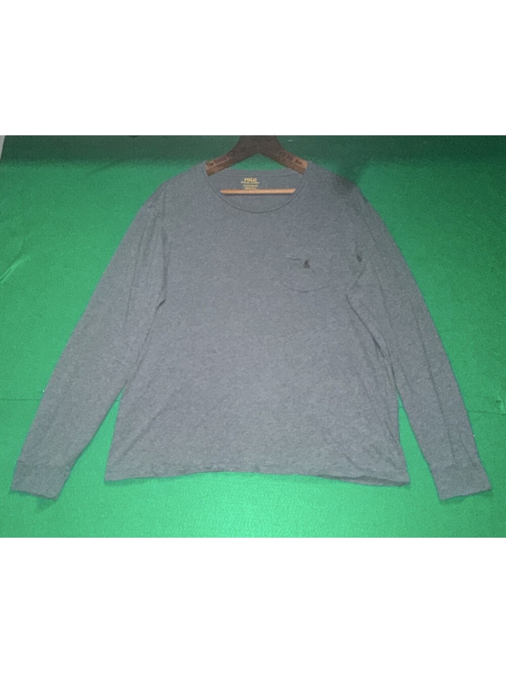 Polo Ralph Lauren Men's Gray Long Sleeve Pocket T-Shirt Size L Pinhole Flaw